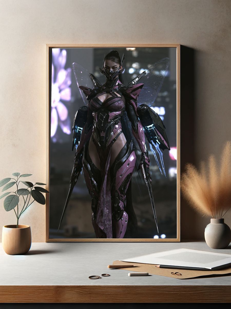 Cyberpunk Winged Warrior Poster. — room view 2