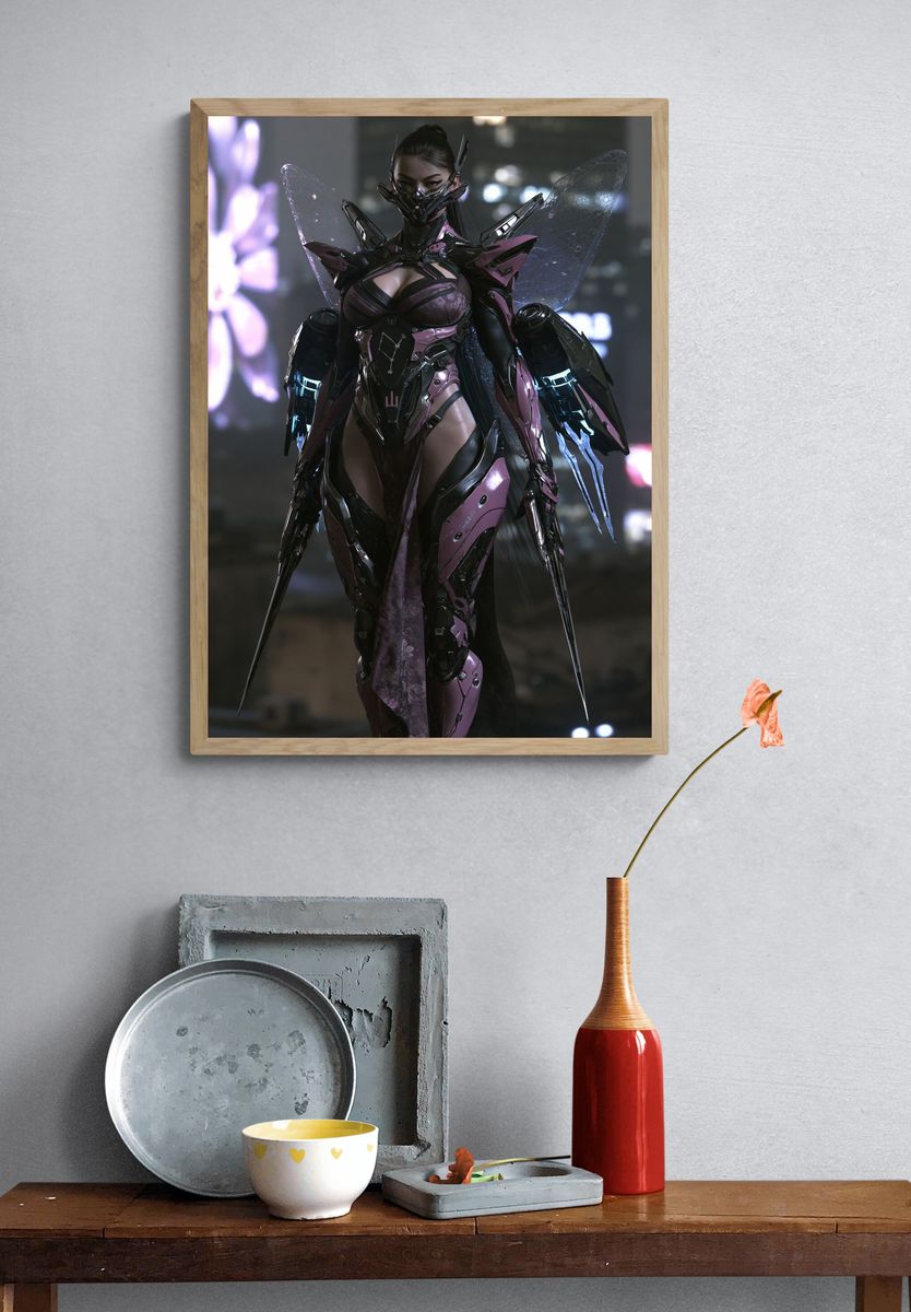 Cyberpunk Winged Warrior Poster. — room view 3