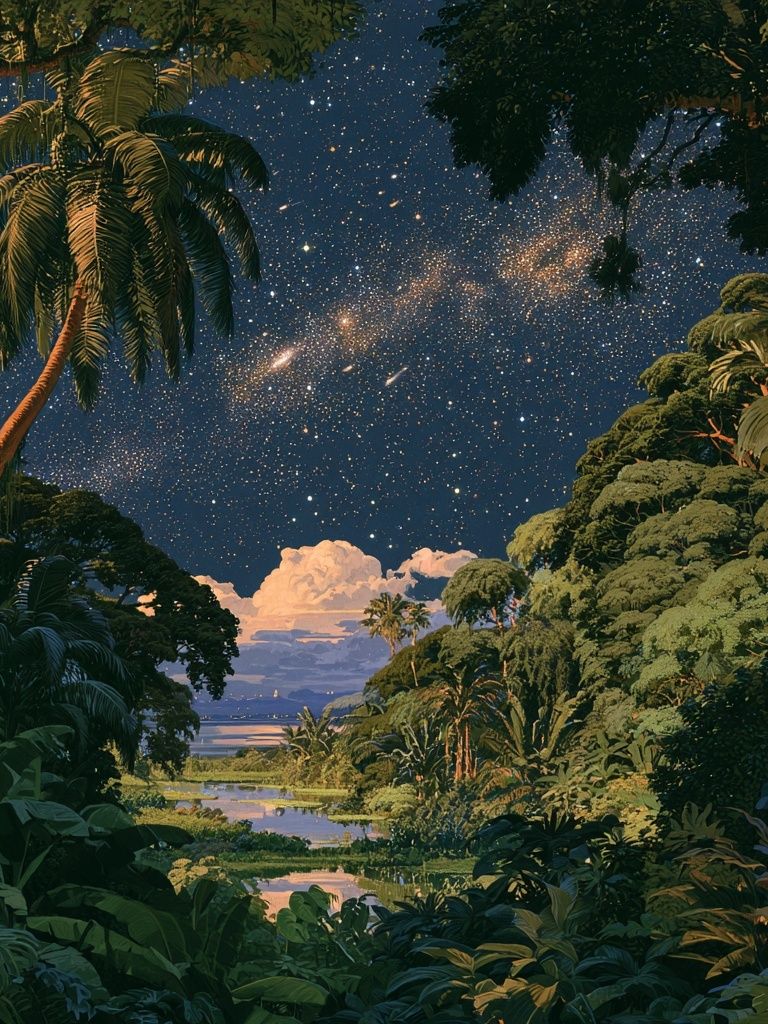 Tropical Night Sky Illustration Poster. poster — illustration art