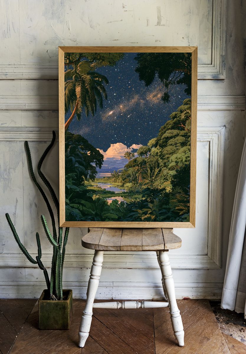Tropical Night Sky Illustration Poster. room preview