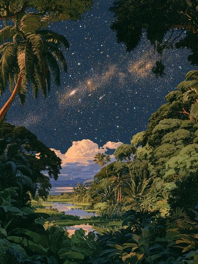 Tropical Night Sky Illustration Poster.