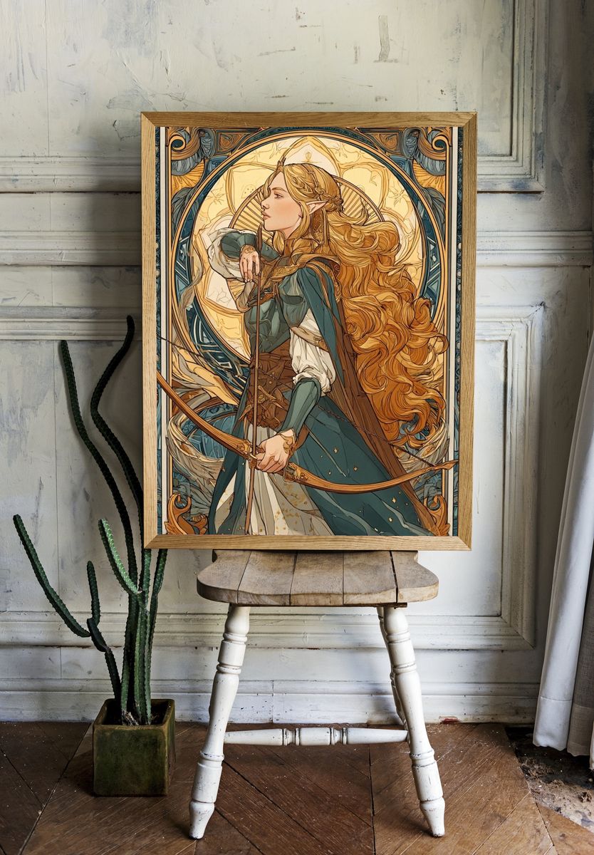Elven Archer Art Nouveau Poster. — room view 1