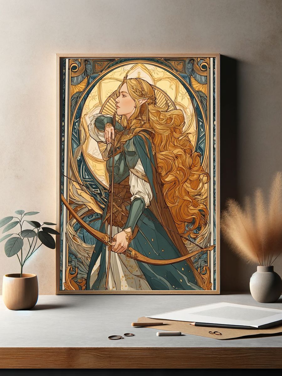 Elven Archer Art Nouveau Poster. — room view 2
