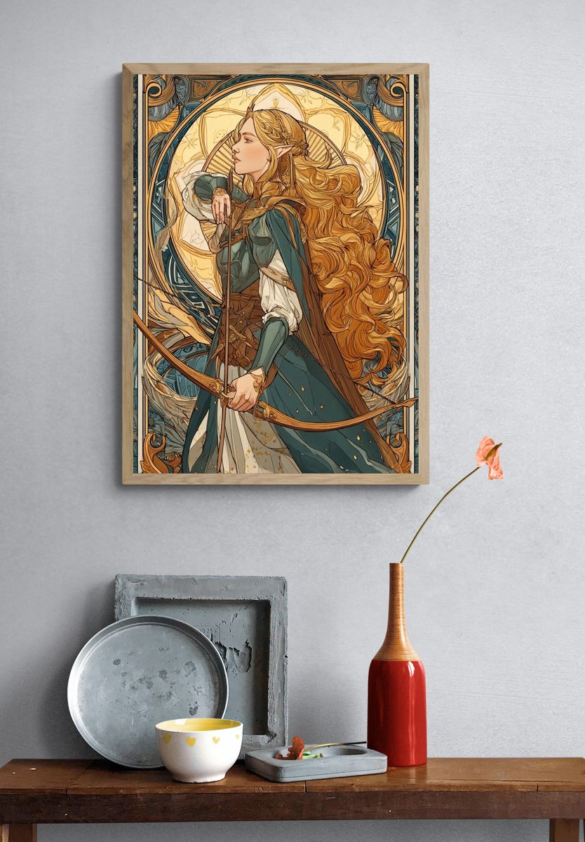 Elven Archer Art Nouveau Poster. — room view 3