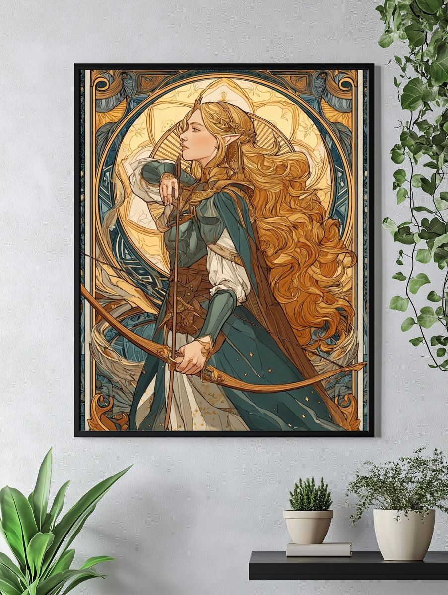 Elven Archer Art Nouveau Poster. — room view 4