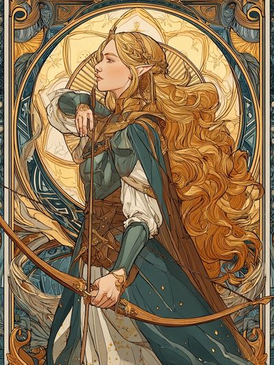 Elven Archer Art Nouveau Poster. poster print