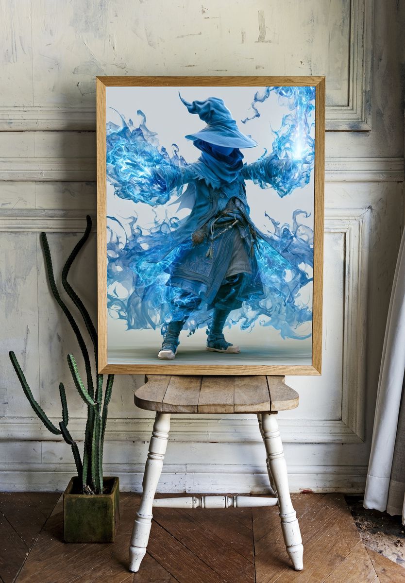 Blue Sorcerer Digital Art Print. room preview