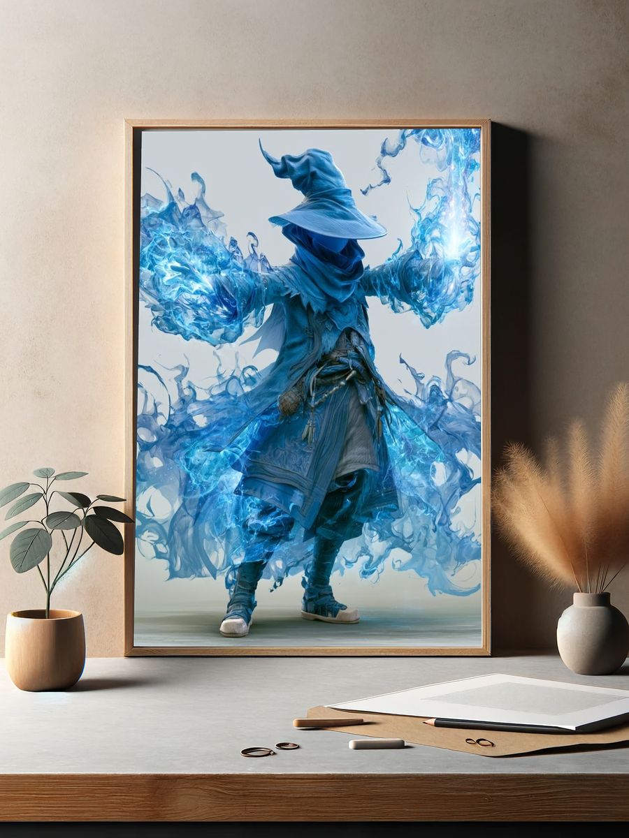 Blue Sorcerer Digital Art Print. — room view 2