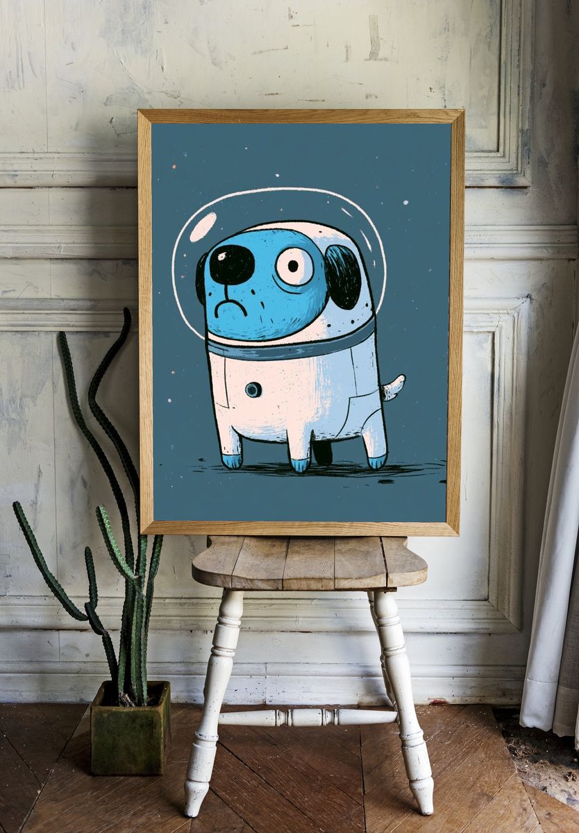 Astronaut Dog Illustration Poster. room preview
