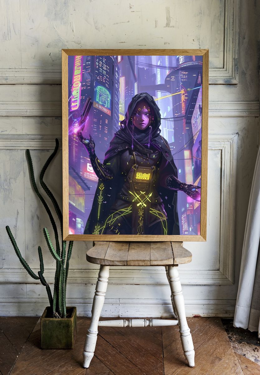 Cyberpunk Hooded Sorceress Poster. — room view 1