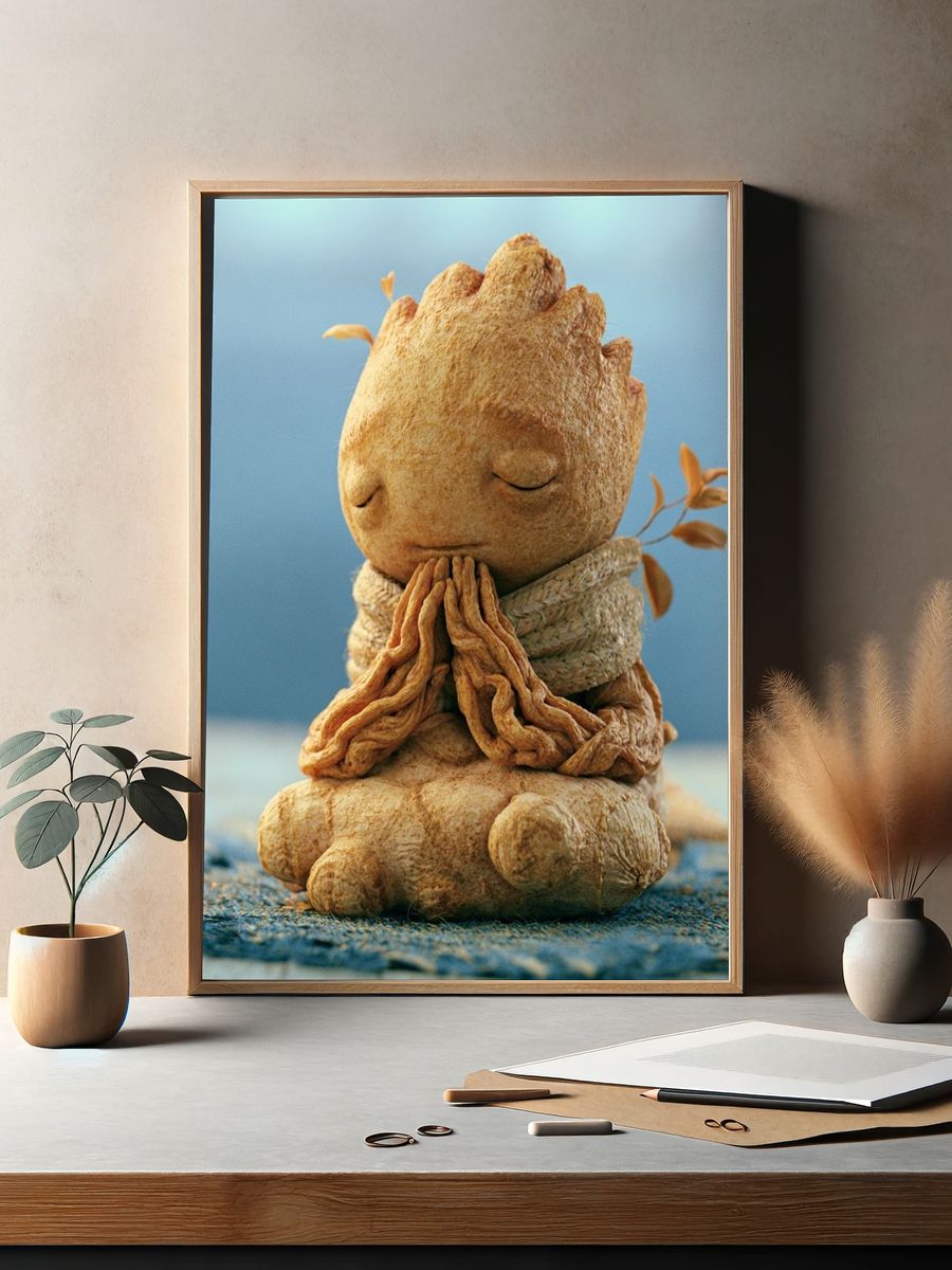 Meditating Root Spirit Illustration Poster. — room view 2