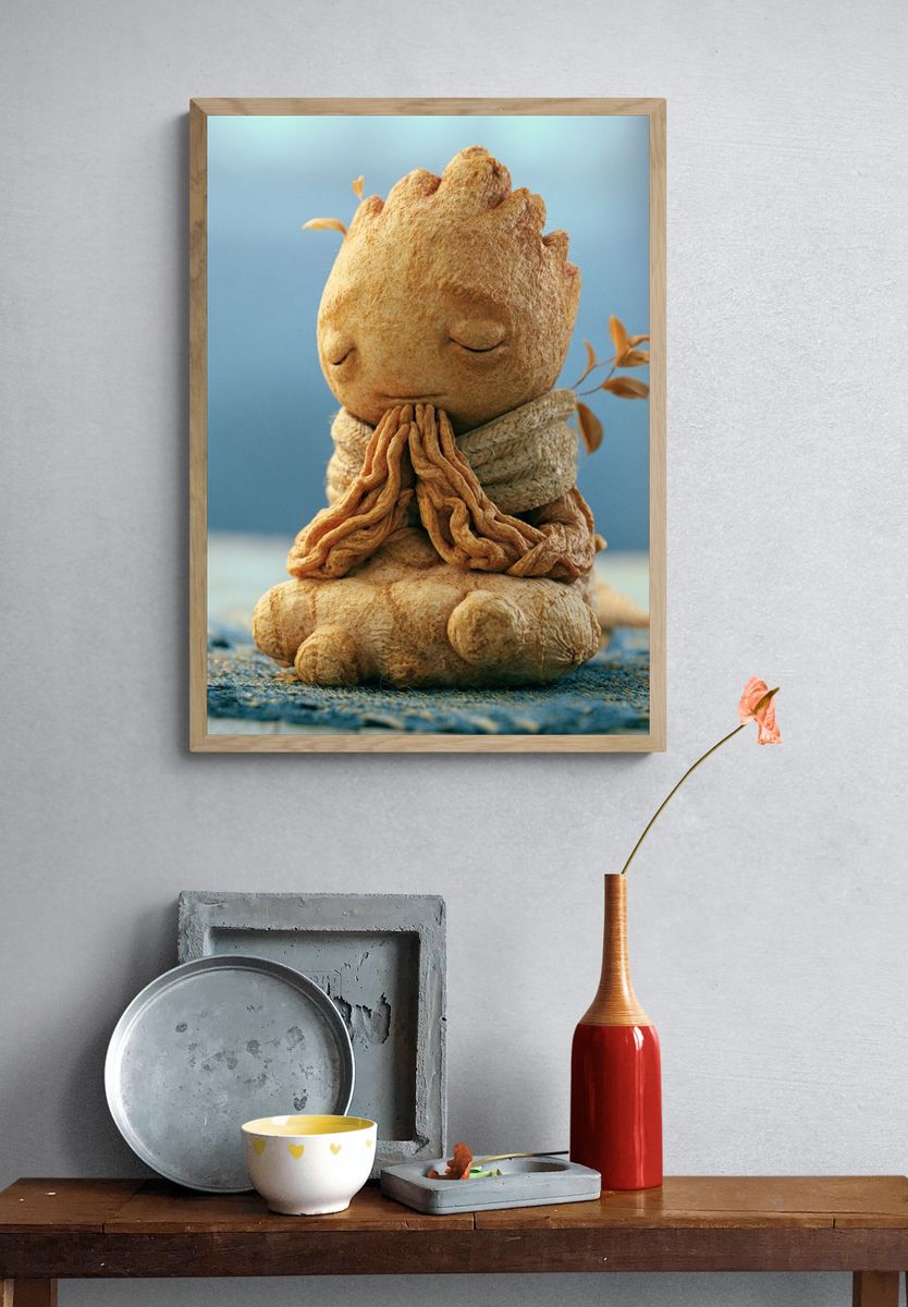 Meditating Root Spirit Illustration Poster. — room view 3