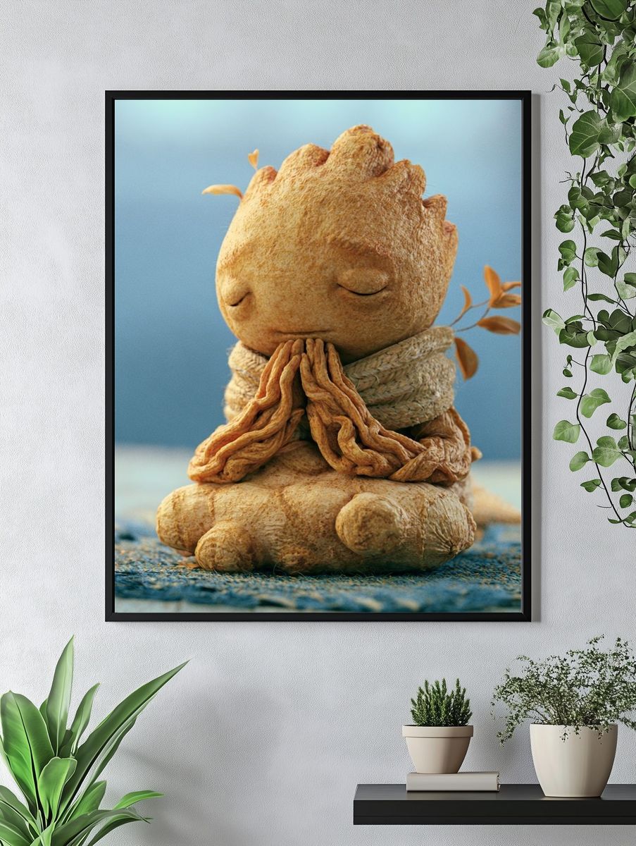 Meditating Root Spirit Illustration Poster. — room view 4