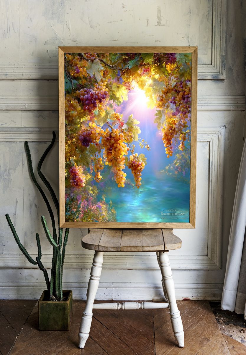 Sunlit Grape Vineyard Fantasy Print. — room view 1