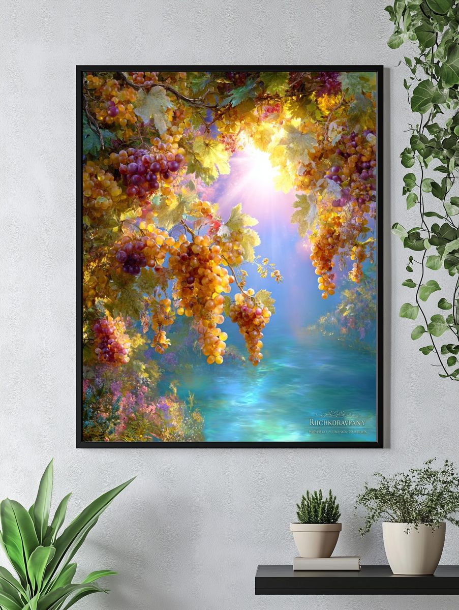 Sunlit Grape Vineyard Fantasy Print. — room view 4