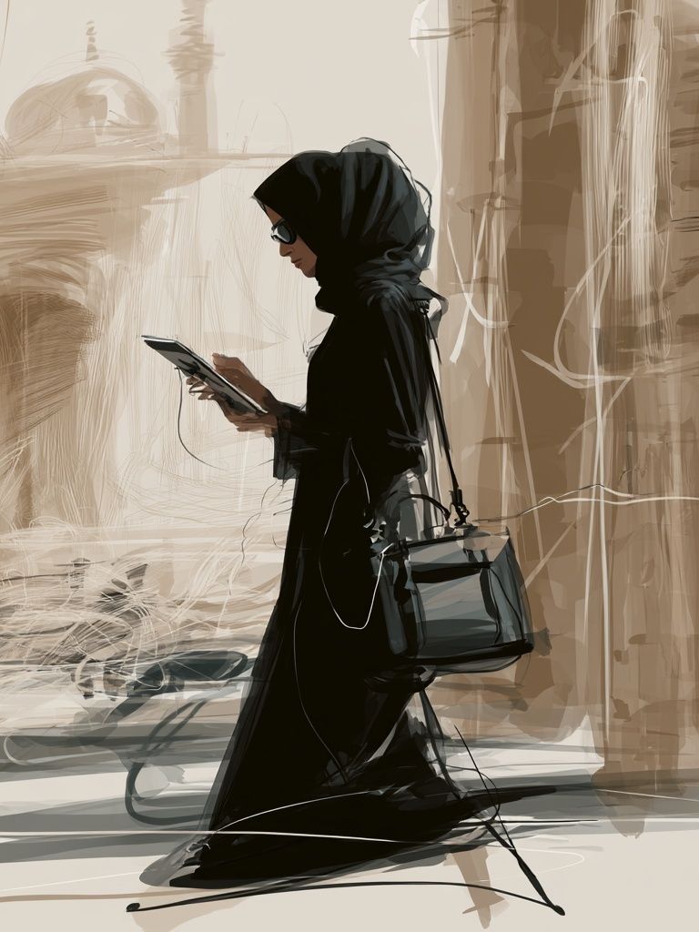 Hijab Street Scene Illustration Poster. poster — illustration art
