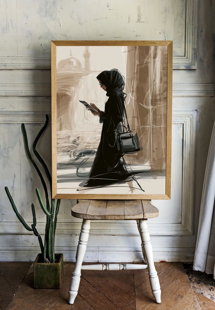 Hijab Street Scene Illustration Poster. — room view 1