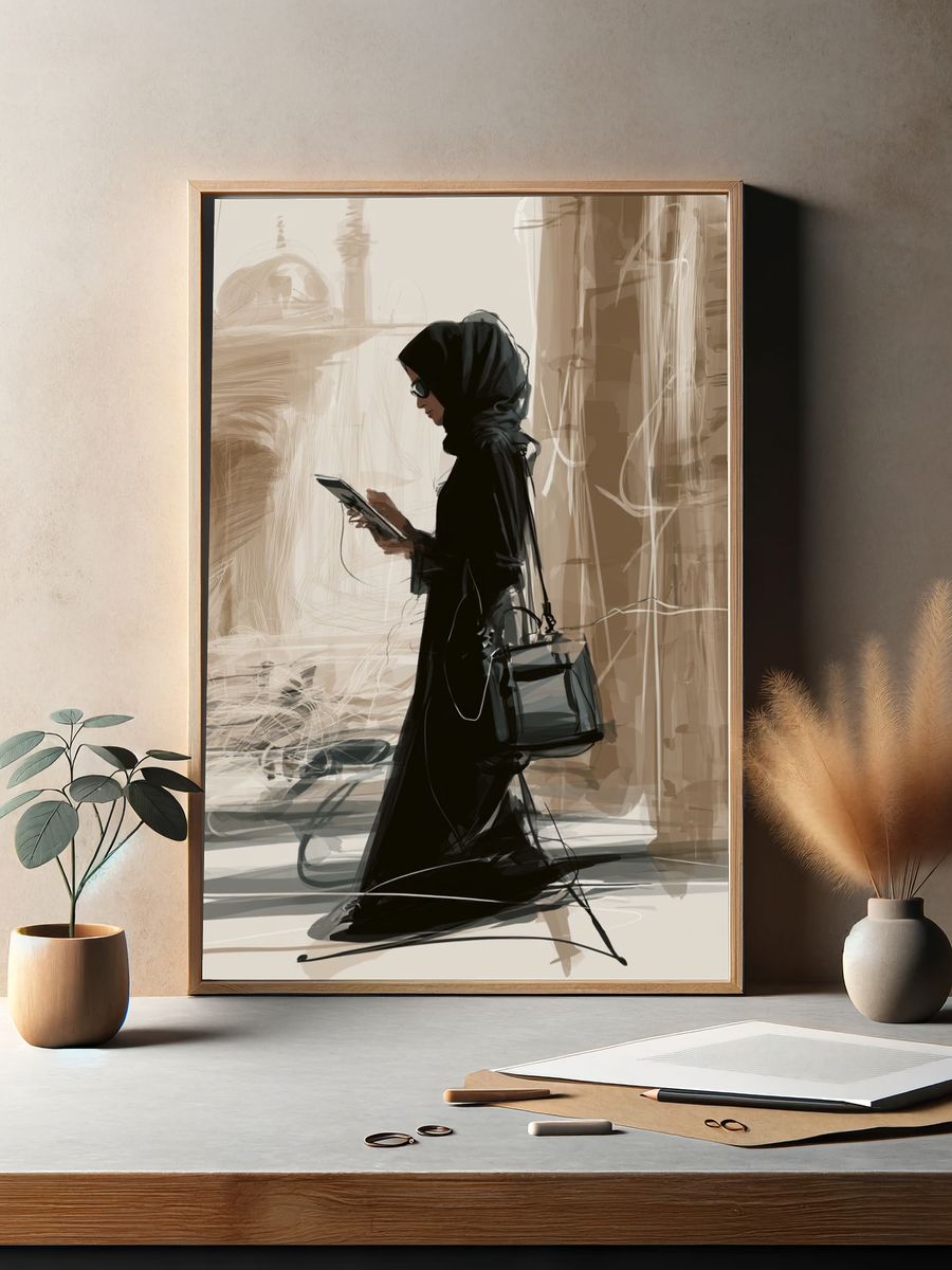 Hijab Street Scene Illustration Poster. — room view 2