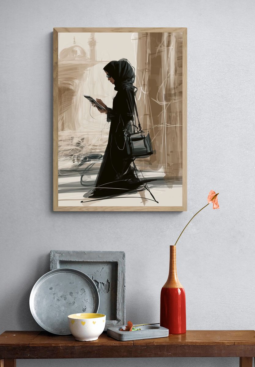 Hijab Street Scene Illustration Poster. — room view 3