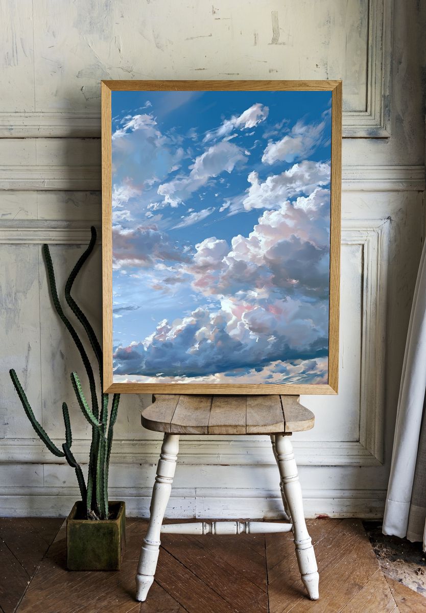 Dreamy Cloudscape Illustration Poster. — room view 1
