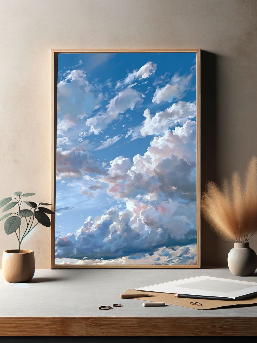 Dreamy Cloudscape Illustration Poster. — room view 2