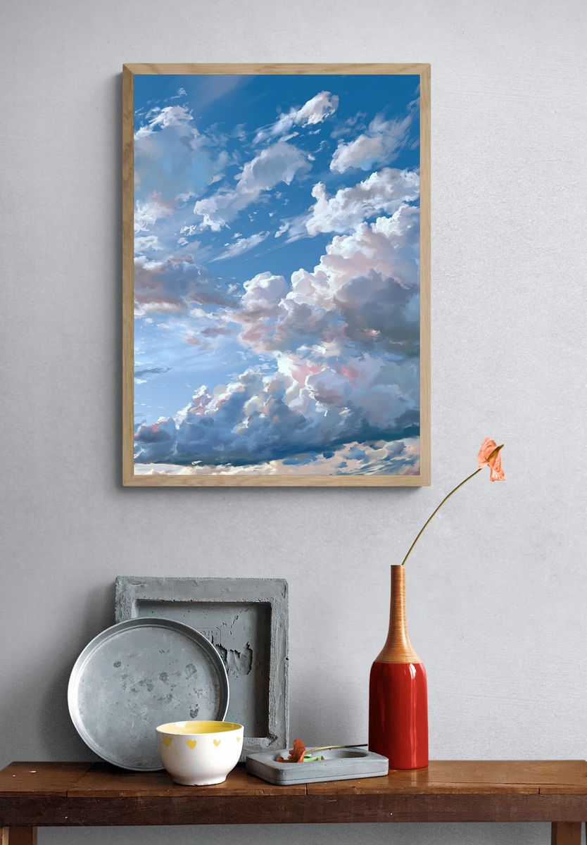 Dreamy Cloudscape Illustration Poster. — room view 3