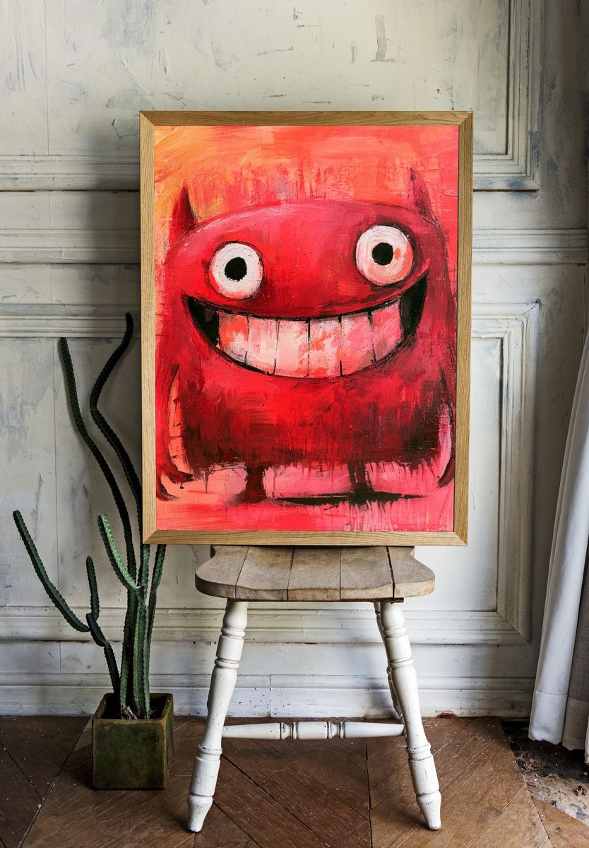 Red Monster Smile Illustration Poster. room preview