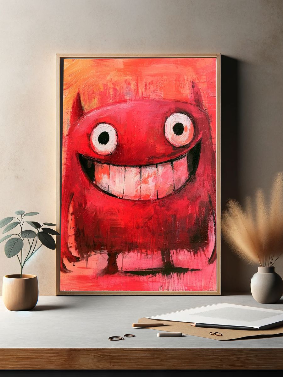 Red Monster Smile Illustration Poster. — room view 2
