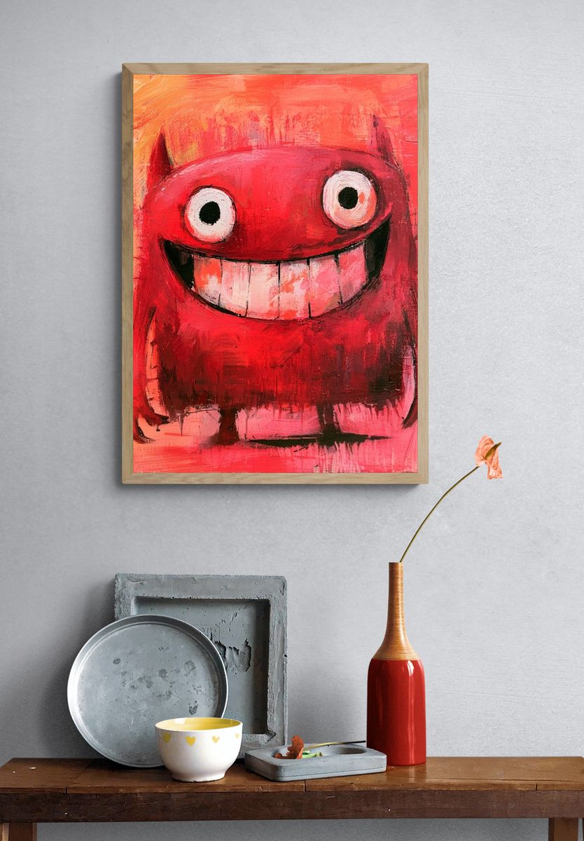 Red Monster Smile Illustration Poster. — room view 3