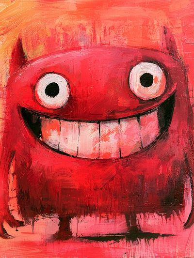 Red Monster Smile Illustration Poster.