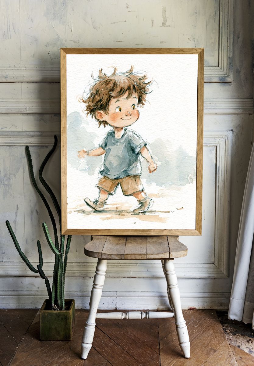 Watercolor Boy Illustration Poster. — room view 1