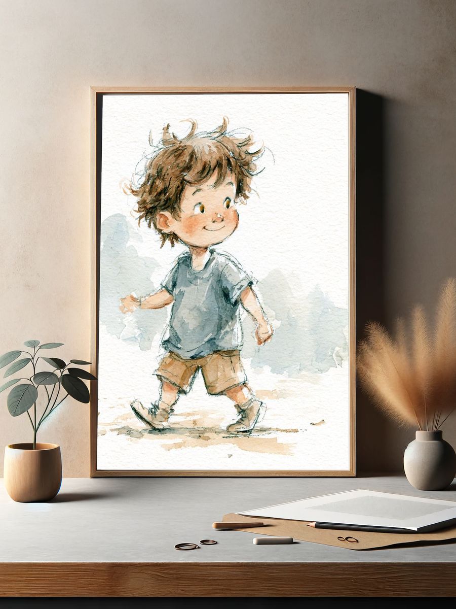 Watercolor Boy Illustration Poster. — room view 2