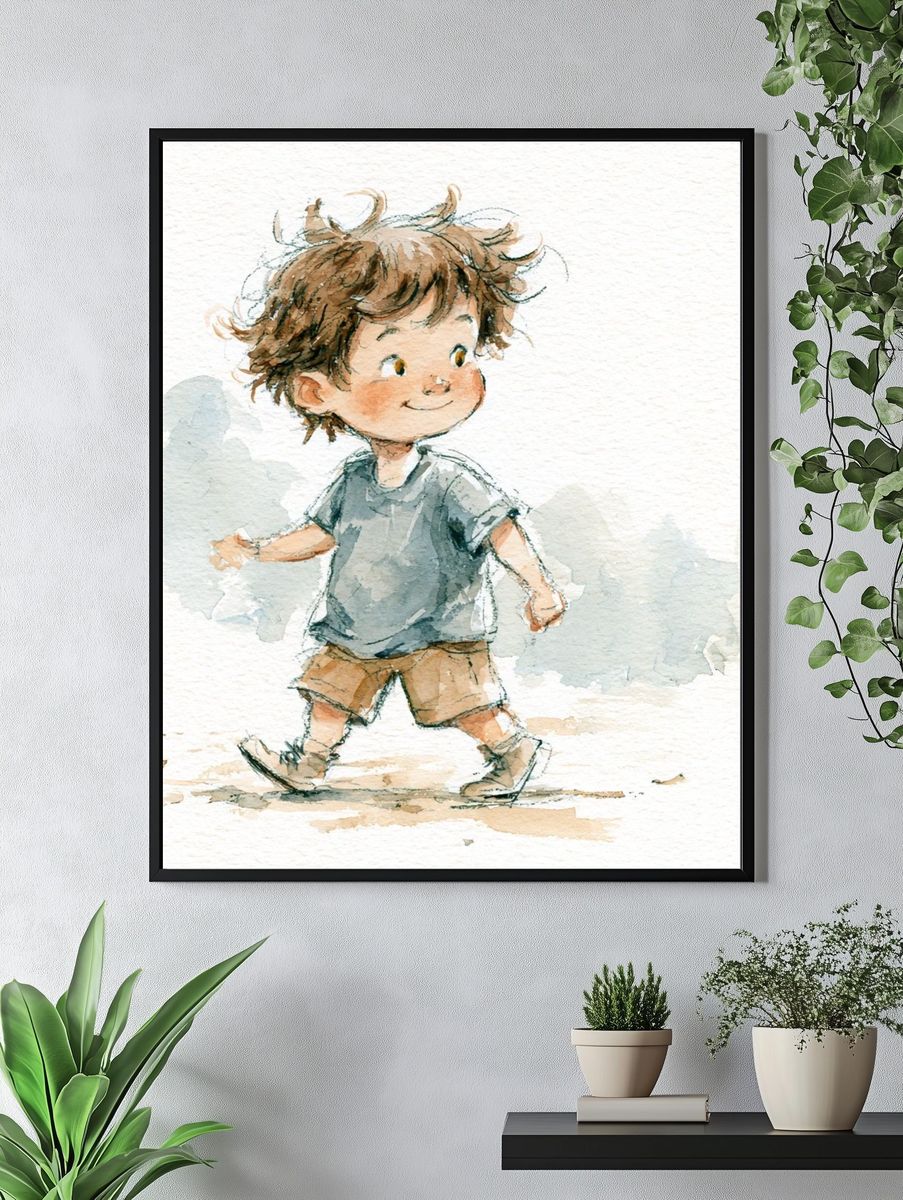 Watercolor Boy Illustration Poster. — room view 4