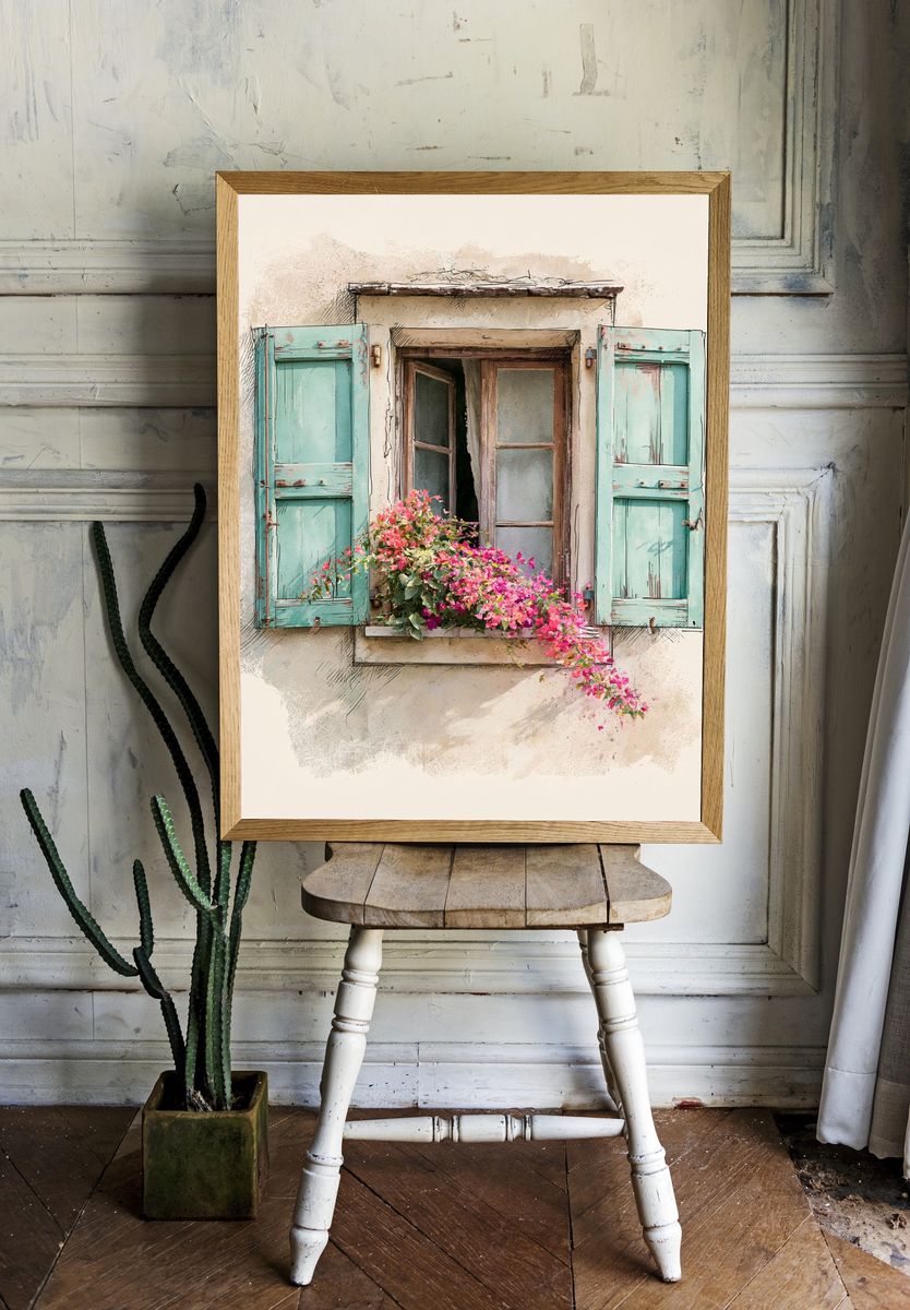 Mediterranean Window Flowers Print. room preview