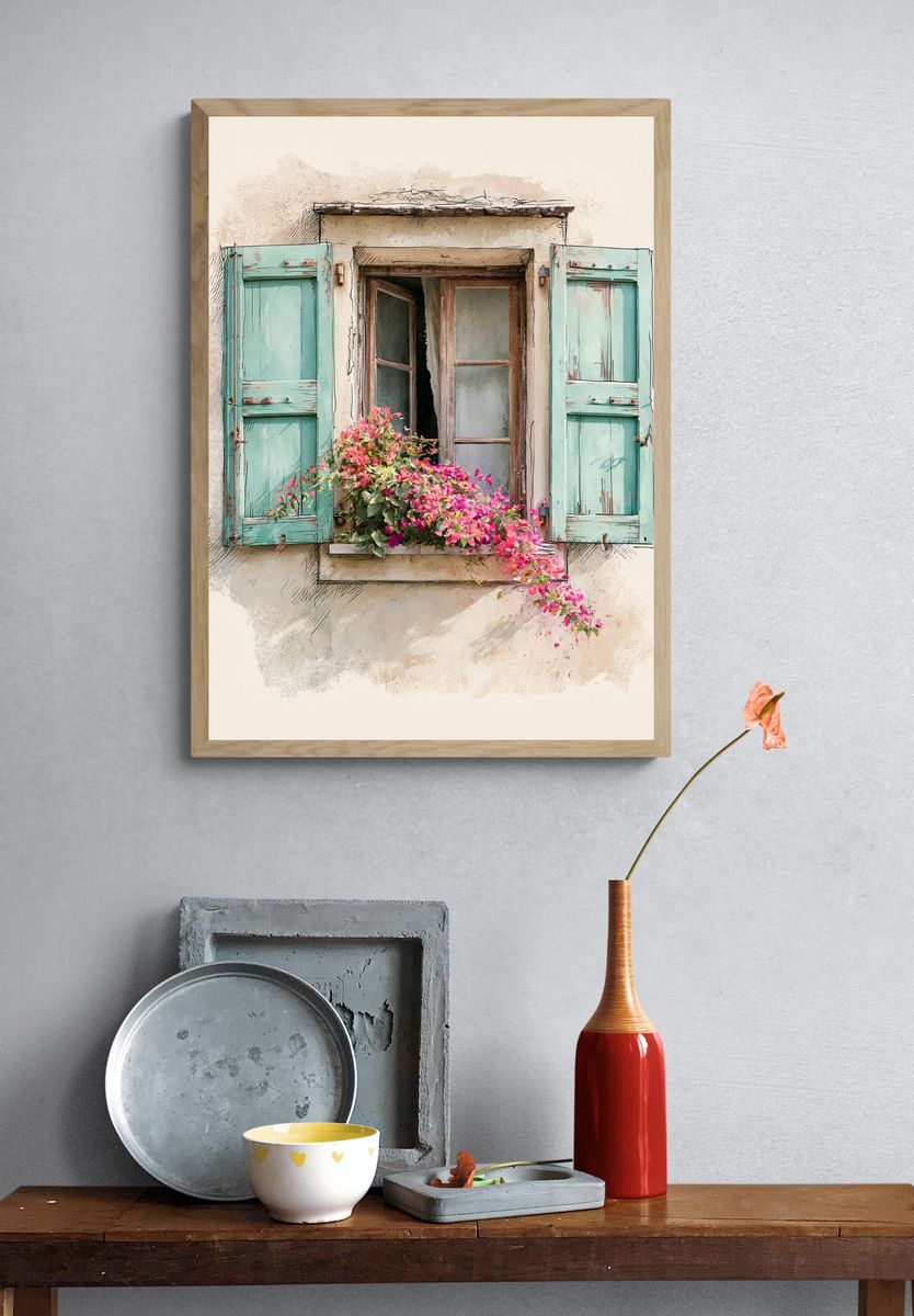 Mediterranean Window Flowers Print. — room view 3