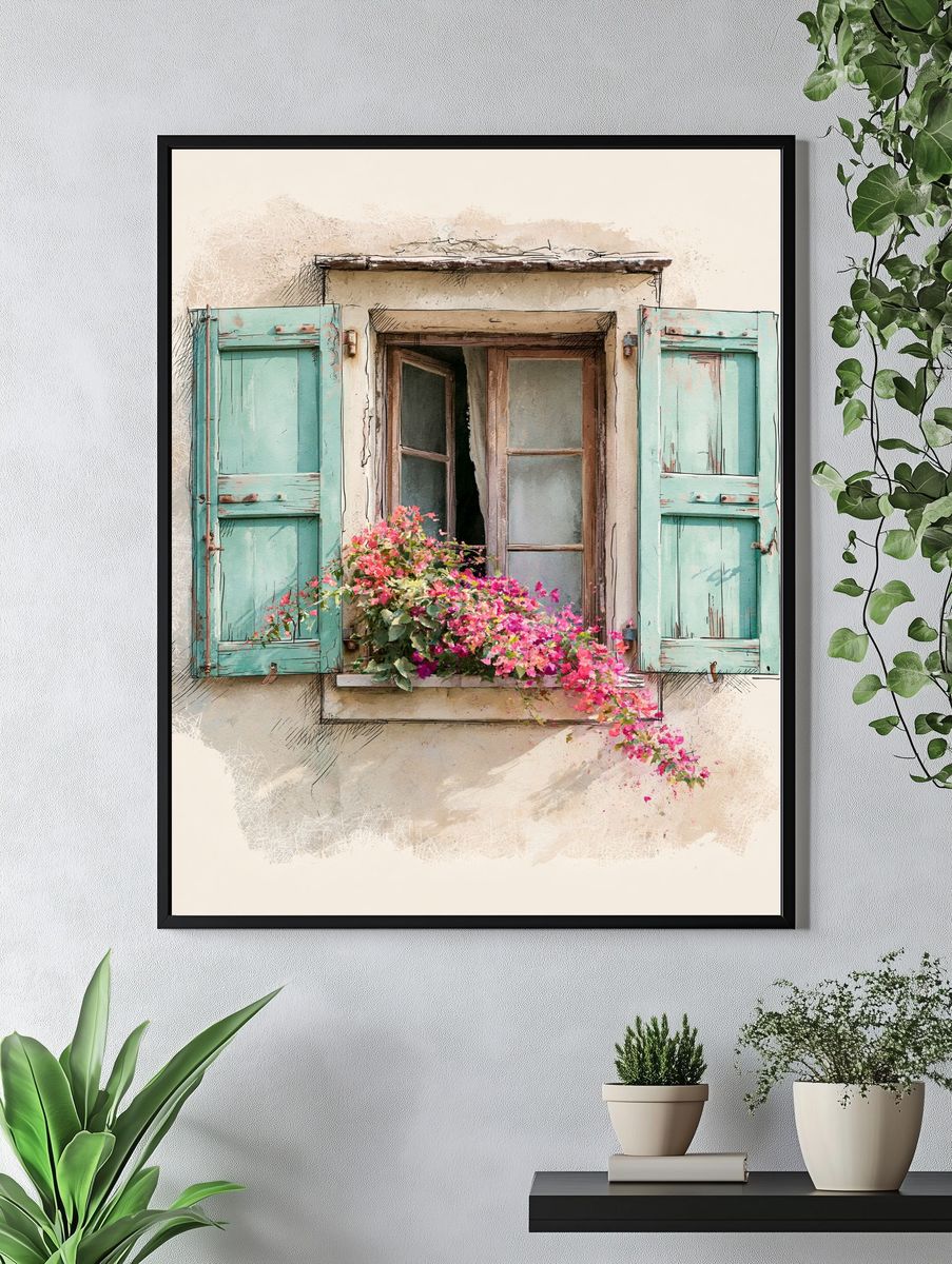 Mediterranean Window Flowers Print. — room view 4