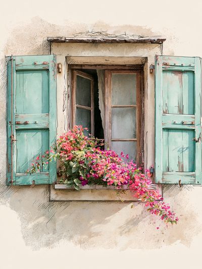 Mediterranean Window Flowers Print. poster