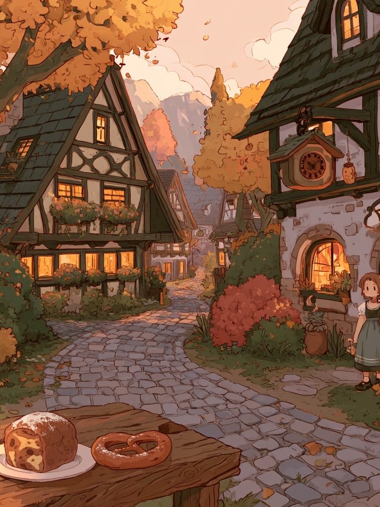 Cozy Village Bakery Illustration Poster. poster detail
