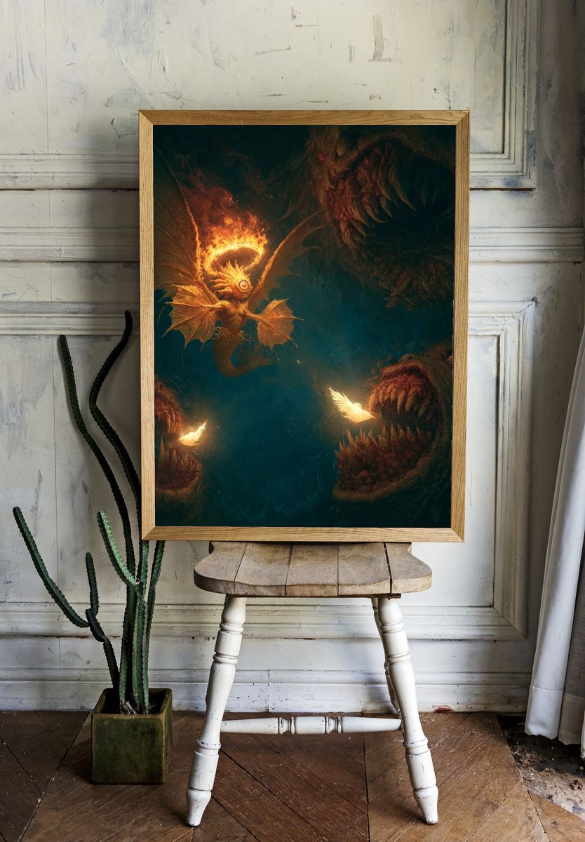 Fire Dragon Fantasy Print. room preview
