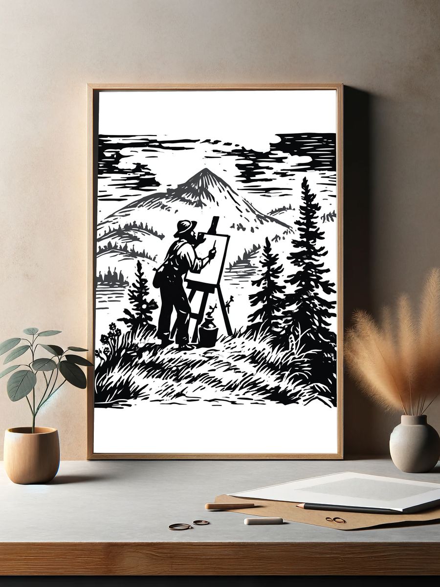 Mountain Painter Black-White Print. — room view 2