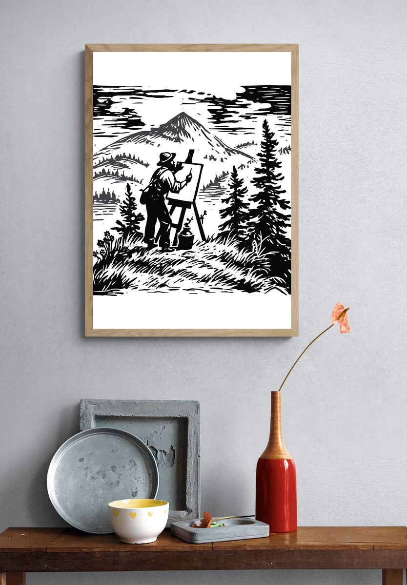 Mountain Painter Black-White Print. — room view 3