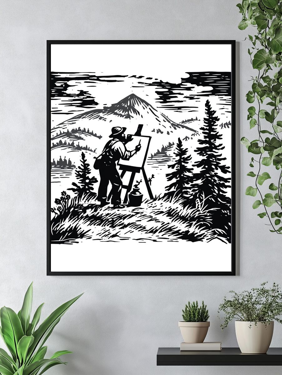 Mountain Painter Black-White Print. — room view 4
