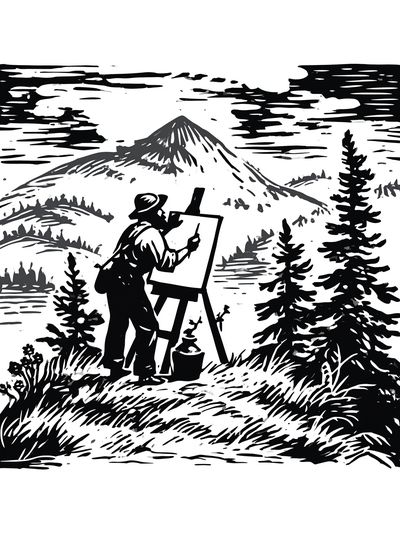 Mountain Painter Black-White Print.