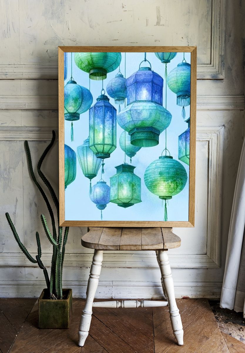 Hanging Lanterns Watercolor Print. — room view 1