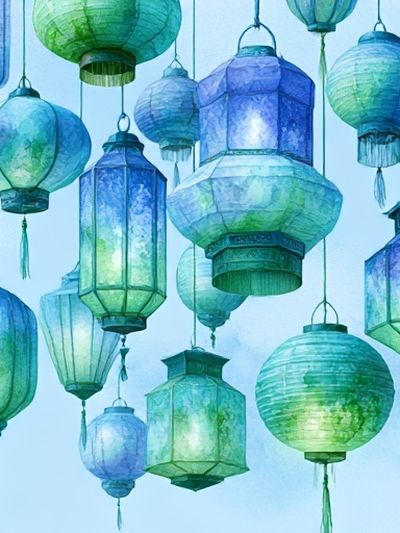 Hanging Lanterns Watercolor Print.