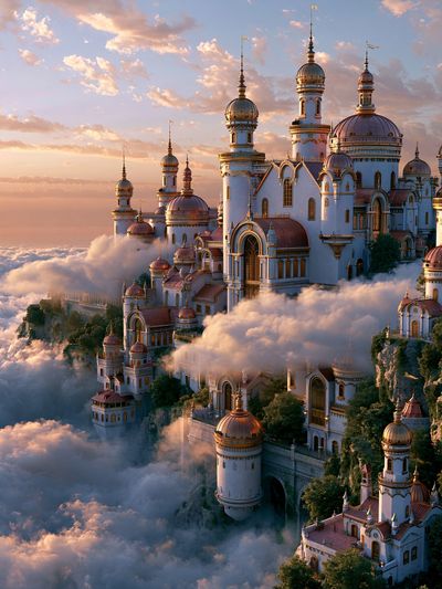 Cloud Castle Fantasy Architecture Poster.