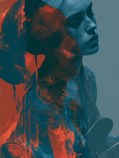Headphones Portrait Digital Art Poster.