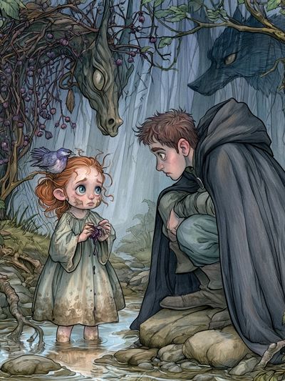 Forest Encounter Fantasy Illustration Poster. poster