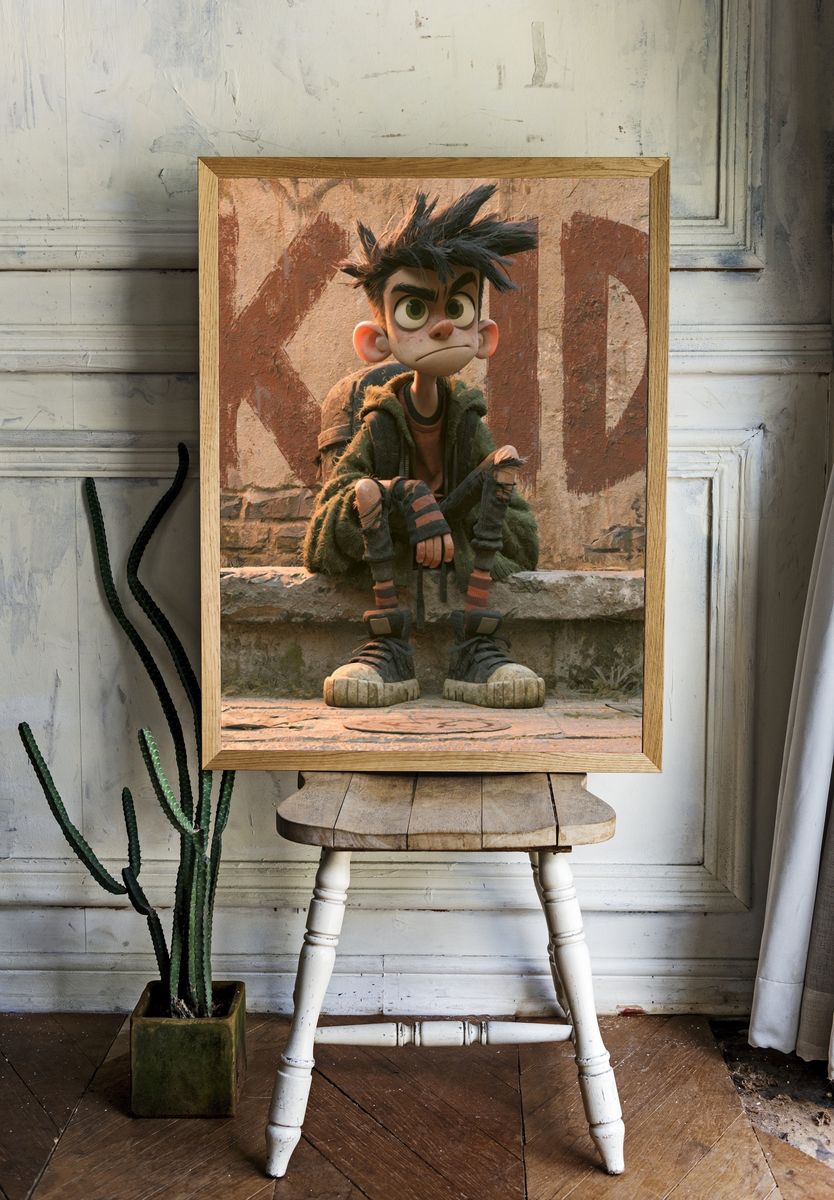Animated Boy Character Illustration Poster. room preview
