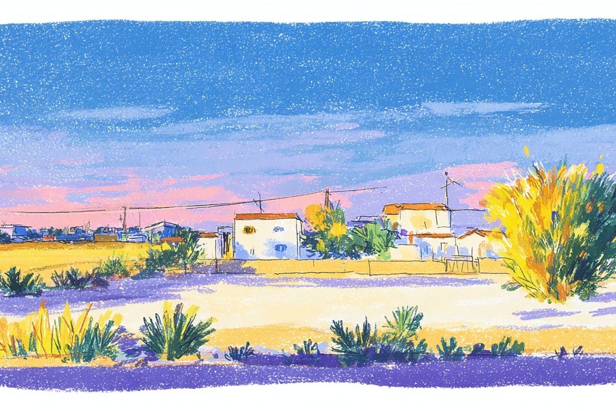 Desert Village Sunset Watercolor Print. poster — illustration art